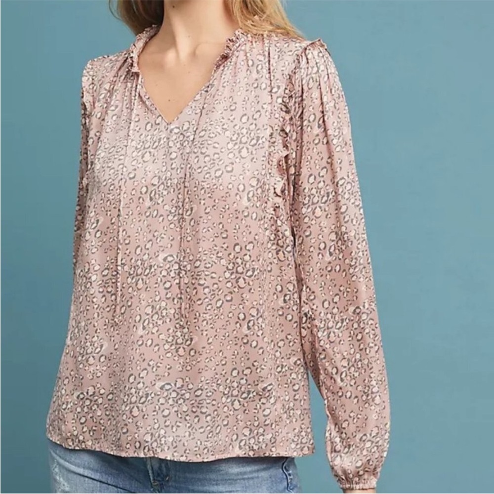 Anthropologie Dolan Women's Left Coast Miramar Ruffle Animal Print Top